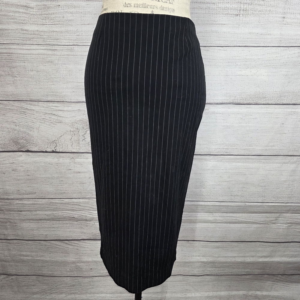Zinc Y2k Vintage Black and White Pinstripe Midi Pencil Skirt